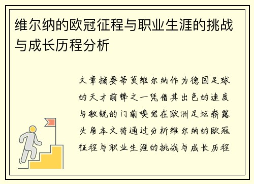 维尔纳的欧冠征程与职业生涯的挑战与成长历程分析